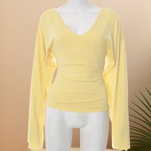 Viviblook Y25TP232 2025 Autumn New Solid Color V-neck Flare <b>Long</b> <b>Sleeved</b> Slim Fit <b>T</b>-<b>shirt</b> Y2K Vintage Top for Women - Product Image 1