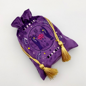 Pochette à bijoux personnalisée brodée de logo imprimée en satin doublé rabat rond vin pochette à cordon dés velours mauvais œil sac de cartes de tarot - Product Image 1