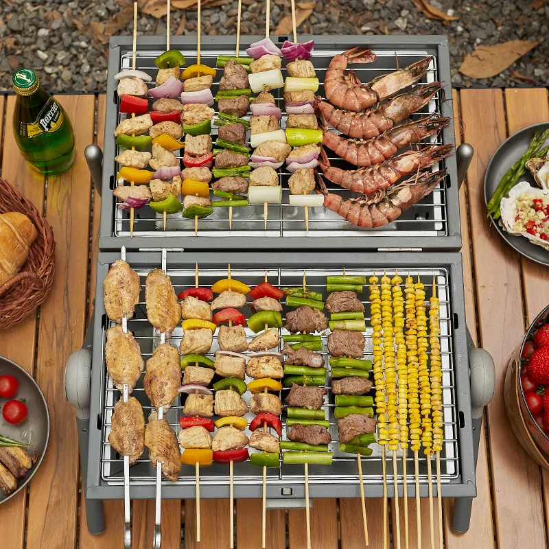 Dubbele Grille Draagbare Houtskoolgrill Camping Verdikte Outdoor Houtskool Barbeque Grill Vat