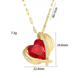 QX01163 popolare angelo ali rosso zircone cuore lega di rame placcato oro collana da donna Micro-intarsiato oceano ciondolo in rame - Product Image 6