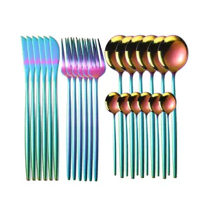 Wholesale rose gold rainbow stainless steel cutlery promotion gifts hotel restaurant wedding dinnerware set