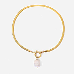 Collar versátil de acero de titanio con perla barroca de agua dulce y diseño geométrico para uso diario, unisex - Product Image 1