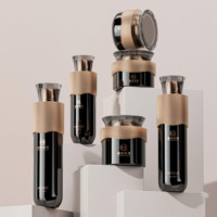 Emballage cosmétique en gros, flacon pompe rond noir pour lotion, pot en verre transparent pour crème, flacon pour toner pour soins de la peau avec logo