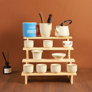 Multi Tiered <b>Wooden</b> <b>Desk</b> Storage Rack 5 Layer Cup Holder For Tea Set And Stationery Organizing Shelf - Product Image 2