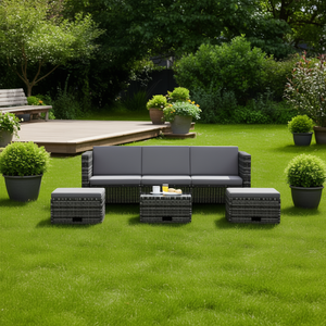 Ensemble de canapés de jardin gris foncé avec sièges rembourrés et structure en rotin PE pour usage extérieur - Product Image 2