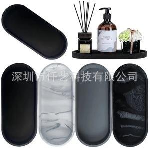 Plateau de rangement en silicone ovale motif marbre noir pour salle de bain – Organisateur de vanité pour un rangement épuré - Product Image 2