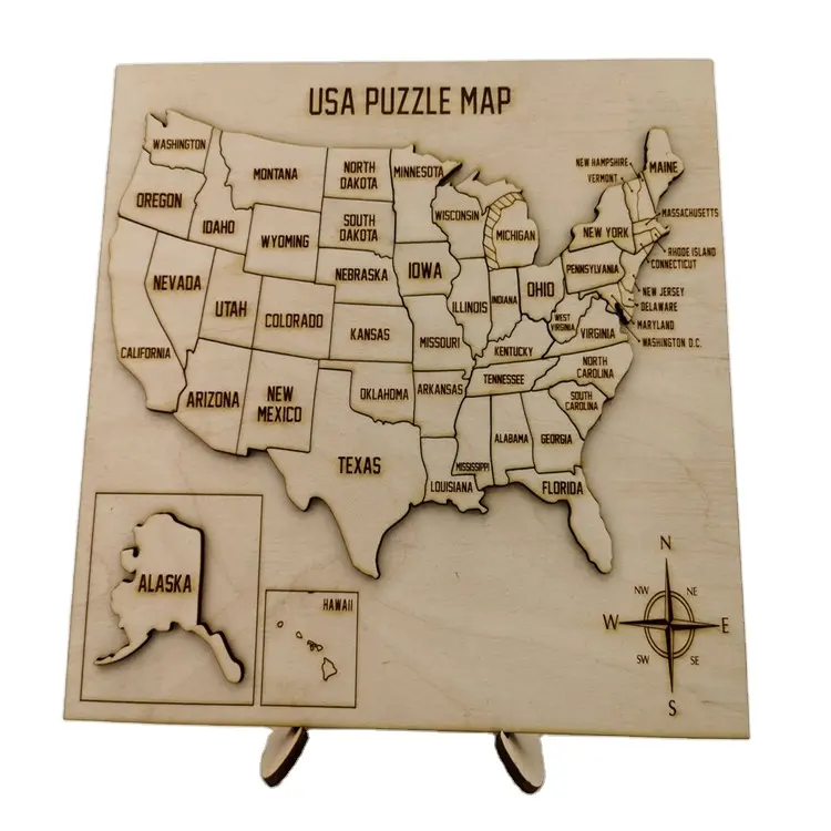 أحدث موديلات عام 2022 ألواح خشبية تتكون من 50 لغز أمريكي على شكل خريطة خشبية ثلاثية الأبعاد تعمل في الولايات المتحدة الأمريكية لتزيين المنزل