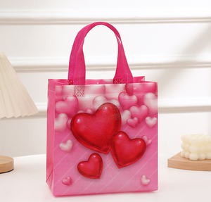 Chenrui tas kotak hadiah berbentuk hati Hari Valentine tas kain non-tenun pegangan tangan bunga segar - Product Image 2