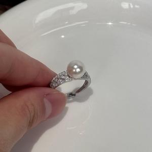 Anillo de Plata de Ley S925 para Mujer, Anillo Hueco con Incrustaciones de Perlas Austriacas Shijia y Diamantes, Diseño Geométrico - Product Image 4