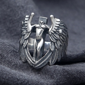 Anillo de alas de Ángel guardián roto de Plata de Ley 925 vintage con pluma para personalidades y regalos de fiesta - Product Image 5