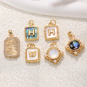 Pendentifs en coquille d'ormeau naturelle HD890, coquille blanche, pierre œil <span class=keywords><strong>de</strong></span> chat, perle, étoile, lune, papillon, lettre H pour la fabrication <span class=keywords><strong>de</strong></span> bijoux DIY - Product Image 1