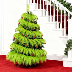 Sapin de Noël artificiel Yan Ju en roseau, 1,8 m, vert avec boules rouges pour la décoration intérieure - Product Image 1