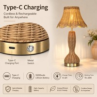 Lampe de table sans fil rechargeable en rotin naturel, abat-jour tressé, batterie 5200 mAh, commande tactile, idéale pour hôtels et décoration intérieure