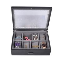 Boîte à bijoux en bois de luxe avec logo personnalisé et couvercle transparent, emballage cadeau, présentoir