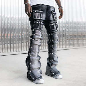 Custom Street Baggy Multi-Pocket Make Old Slim 100 Baumwolle Herren Denim Acid Washed Vintage Jeans - Product Image 3