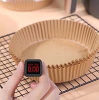 Papier de cuisson biodégradable jetable résistant à la chaleur, double face, enduit de silicone, pour friteuse à air, en pâte de bois vierge, emballé