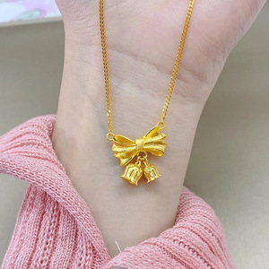 Elegant 18K Gold Bow & Lily of the Valley Necklace for Women | High End Design <b>Choker</b> Chain | Stainless Steel, Non-Fading - Product Image 2