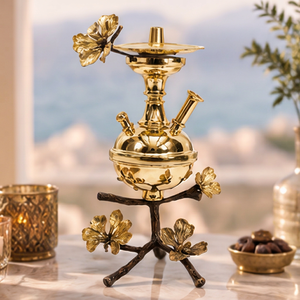 Cachimba de Mesa con Acabado de Laca y Latón Egipcio Hecha a Mano con Diseño de Mariposa |   Shisha Árabe Decorativa de Lujo - Product Image 1