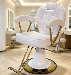 Sillón de Barbería Blanco, Silla de Estilismo para Salón, Asiento Hidráulico de Cuero PU, Base de Acero Inoxidable, Muebles de Salón Personalizados - Product Image 3
