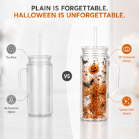 Gobelet en plastique effet boule à neige 16oz/24oz, pré-percé, lumineux dans le noir, bouteille d'eau Halloween, gobelets personnalisables avec logo