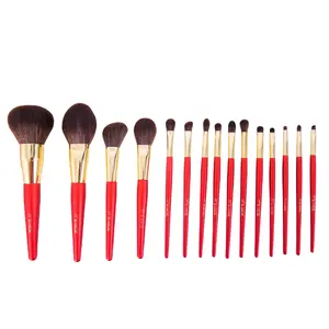 15pcs Wholesale Custom Private Label Profession Luxury Synthetic Makeup Brush Set For Face For Eye Red Brush