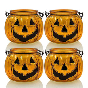 Orange sơn Halloween Kính tealight người giữ ngọn nến Halloween kim loại treo bí ngô hình dạng đèn lồng trang trí bảng trung tâm - Product Image 1