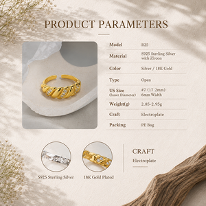 Bague <span class=keywords><strong>Croissant</strong></span> Torsadée en Argent Sterling 925 au Design Original avec Micro-Pavé CZ, Bijoux Tendance Hypoallergéniques pour Femmes, Vente en Gros - Product Image 4