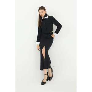 Falda midi negra con abertura frontal para mujer, cintura regular, ajuste ceñido 31607ETK - Product Image 2