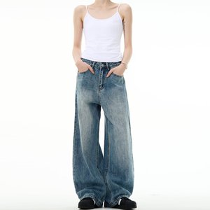 New Low <b>Waist</b> Denim Vintage Washed Cleanfit Blue Straight <b>Jeans</b> Trendy Brand Men's American Style Versatile Casual Long Pants - Product Image 1