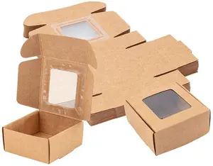 Экологичная простая стильная крафт-бумага, гофрированная картонная упаковка, маленькая Подарочная почтовая коробка с окошком