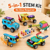 5 in 1 Puzzle Mobil Kayu 3D Bersertifikat CE, Baterai Alkaline AA, Mainan Edukasi Sains Teknik DIY untuk Anak-anak