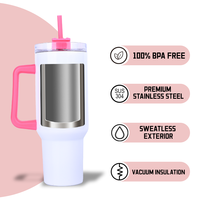 Vente en gros de gobelets de voyage vierges de 40 oz, gobelet isotherme en acier inoxydable de 40 oz, anti-fuite, avec poignée et paille pour impression par sublimation