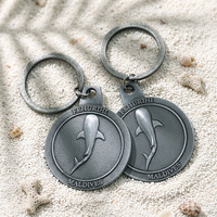 Porte-clés double face en relief 3D avec motif animal, en alliage de zinc argenté antique personnalisé, avec logo pour souvenir