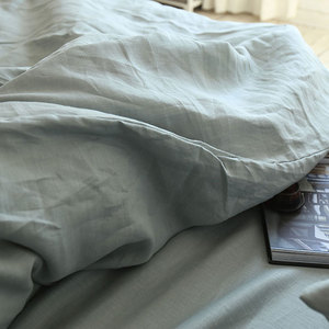 Vua Kích Thước Duvet Cover Preshrunk Rửa Bỉ Vịt Trứng Màu Xanh Tinh Khiết Linen Bedding <span class=keywords><strong>Sheet</strong></span> <span class=keywords><strong>Set</strong></span> Đối Với Khách Sạn - Product Image 3