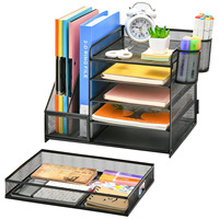 Organisateur de tiroirs de salon moderne en fer à 4 niveaux, détachable, avec 5 porte-documents verticaux et 2 porte-stylos, multi-niveaux pour bureau