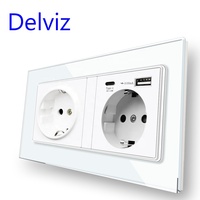 Prise Murale Delviz Standard UE à Charge Rapide, Panneau en Verre Cristal 1A 1C, Port d'Alimentation USB 5V 2A, Prise USB à Charge Rapide Type C 18W