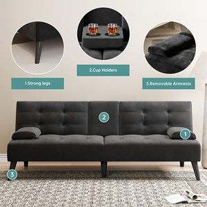 <span class=keywords><strong>Canapé</strong></span>-lit futon <span class=keywords><strong>convertible</strong></span> deux places avec porte-gobelets, petit <span class=keywords><strong>canapé</strong></span> avec angles réglables, accoudoirs amovibles, idéal pour appartement - Product Image 4