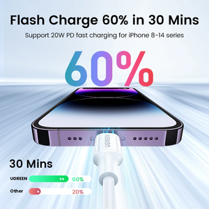 Câble USB C vers iOS <span class=keywords><strong>UGREEN</strong></span> MFi 20W <span class=keywords><strong>PD</strong></span> à charge rapide, certifié MFi, type C vers 8 broches, pour iPhone 15 14 Pro Max - Product Image 2