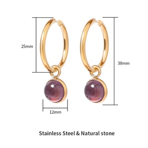 Pendientes de Moda para Mujer con Colgante de Piedra Natural Ojo de Tigre en Forma de Bola, Acero Inoxidable, Chapado en Oro de 18K, Joyería para Fiesta - Product Image 4