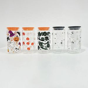 Vaso de Cerveza con Diseño de Calavera de Calabaza de 16 oz, Impresión UV 3D, con Tapa de Plástico y Pajita Transparente de PP - Product Image 2