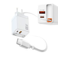 Carga súper rápida PD 65W USB tipo C adaptador Cable retráctil enchufe de la UE para iPhone para teléfonos móviles Samsung portátil PD 3,0