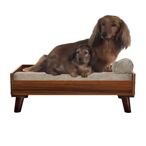 Luxo Novo Estilo Cão Elevado Cama De Madeira Maciça Quadro Com Esteira E Travesseiro Para Pet Dormir Sofá-cama