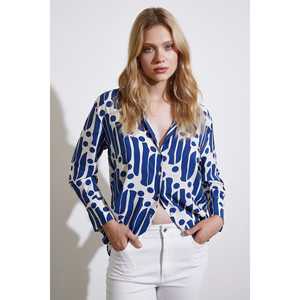Camisa Moderna con Estampado Modal Azul para Mujer, Blusa con Botones para Uso Diario, Tela Popelina - Product Image 1