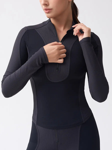 Haute qualité femmes <span class=keywords><strong>Ski</strong></span> costume Yoga porter des vêtements de sport entraînement côtelé demi fermeture éclair Legging épissage à capuche veste Gym Fitness ensembles - Product Image 6