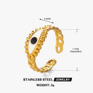 New Gold Plated Stainless Steel Open Adjustable Black White Drip <strong>Oil</strong> Eyes Finger Ring for Women Jewelry - Product Image 5