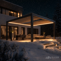 Pérgola Comercial Resistente, Retráctil, con Recubrimiento en Polvo, Impermeable, Resistente al Viento, 120 km/h, 6 Metros de Envergadura, Techo de Láminas Motorizado