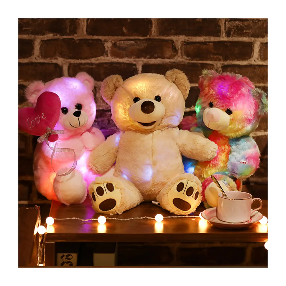 Lighting Teddy Bear Plush Toy I Love You Bear Stuffed Animal Doll Custom Soft Big Teddy Bear Pillow Gift Valentine's Day For Kid