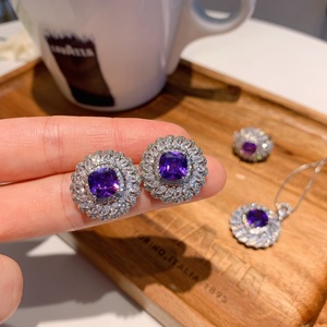 Retro New Arrival Eco-friendly Copper Purple Zircon Necklace <b>Earrings</b> Rings <b>Set</b> Fashion Jewelry 2026 Trendy <b>Sets</b> for Women - Product Image 2