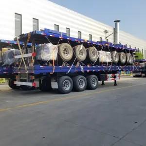 JUTONG pabrik multi-axles 60 Ton 40 kaki 12pcs Flatbed Trailer Headboard kontainer truk Semi Trailer untuk dijual