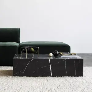 HZX Socle en marbre noir et blanc bon marché Table basse Nero Marquina Table d'appoint en pierre